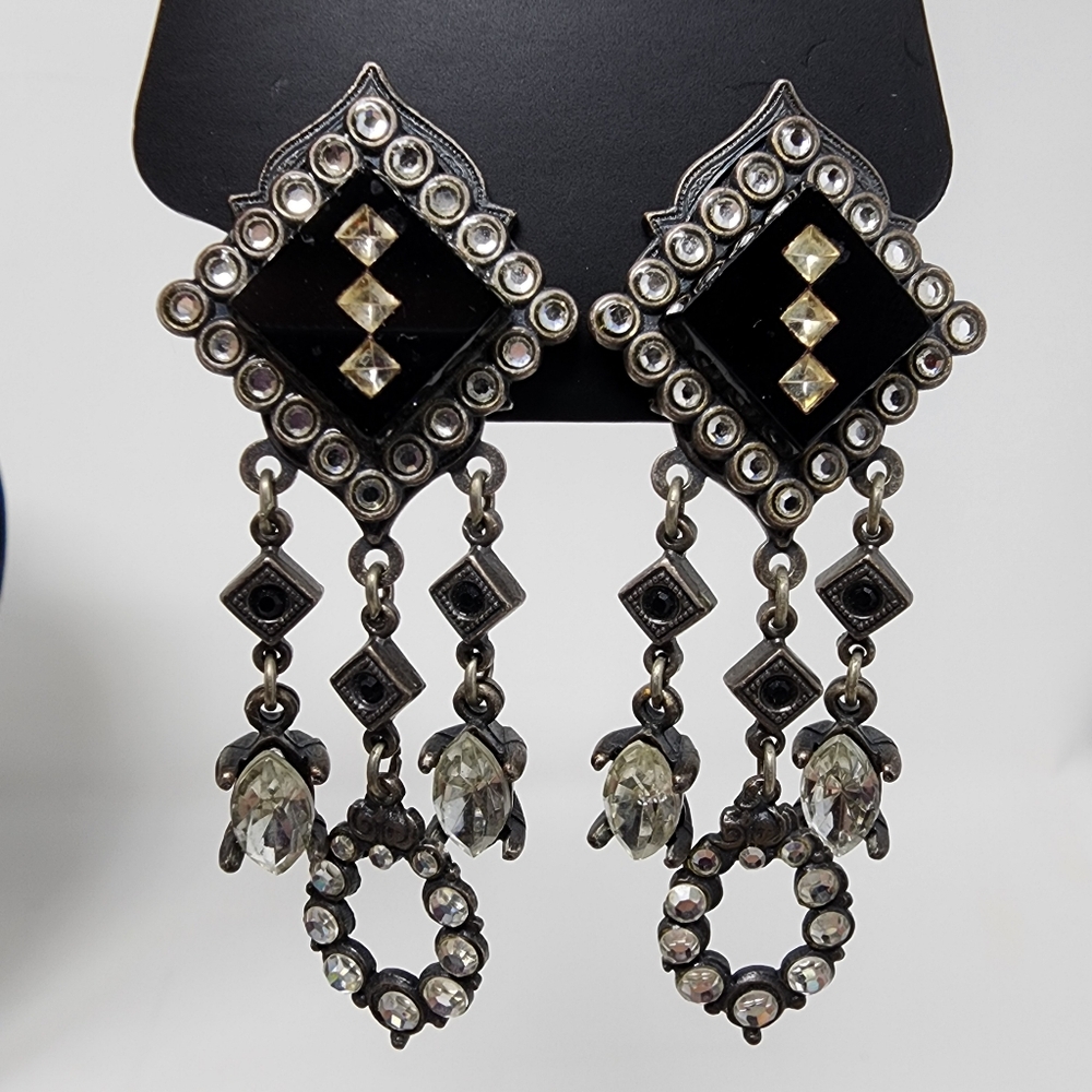 Ornate Chandelier Clip Earrings Dark‎ Glam Statement